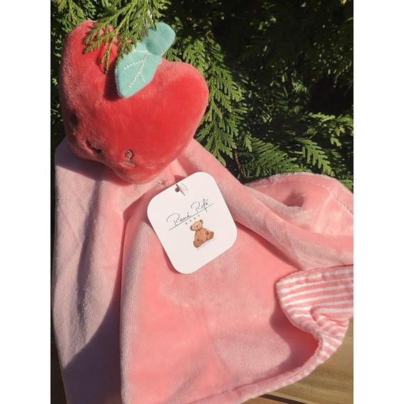 Rene Rofe Baby Apple Security Blanket Pink White Striped Velour Minky Lo… - Picture 1 of 5